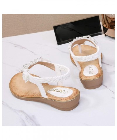 Sandals Women Wedge Womens Flat Sandals Bohemian Thong Sandals Rhinestone Summer Flip Flops White $12.57 Sandals