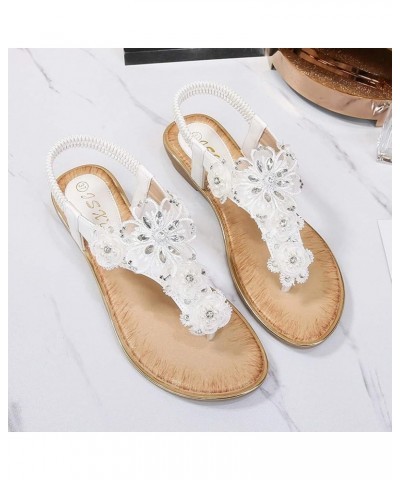 Sandals Women Wedge Womens Flat Sandals Bohemian Thong Sandals Rhinestone Summer Flip Flops White $12.57 Sandals