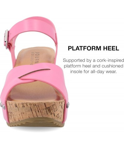 Womens Crisscross Studded Chunky Block Cork Heel Buckle Ankle Strap Open Round Toe Valentina Platform Pink $31.19 Sandals