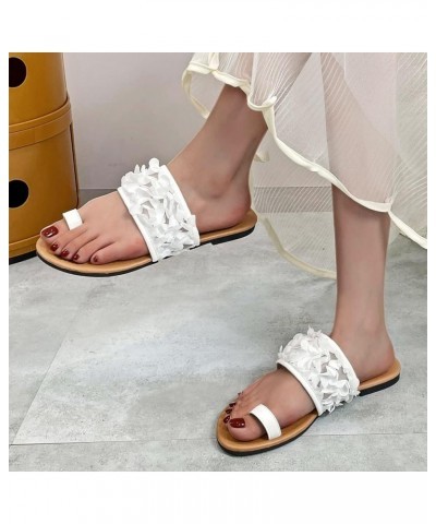 Ladies Summer Flowers Solid Colour Mesh Hollow Set Toe Casual Large Size Flat Bottom Chunky High Heel Sandals for 6.5 White $...