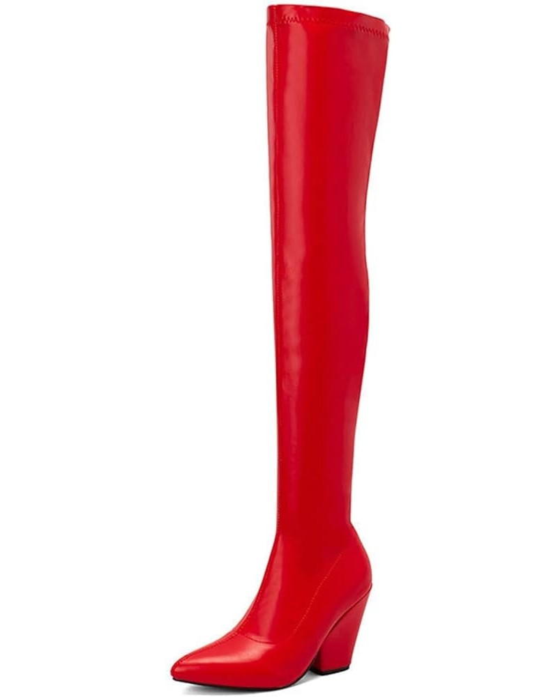 Women's Thigh Boots Autumn and Winter High Boots Slimming Knight Boots Side Zip Elastic High Boots Red $29.37 Boots