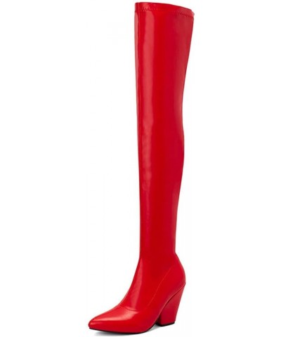 Women's Thigh Boots Autumn and Winter High Boots Slimming Knight Boots Side Zip Elastic High Boots Red $29.37 Boots