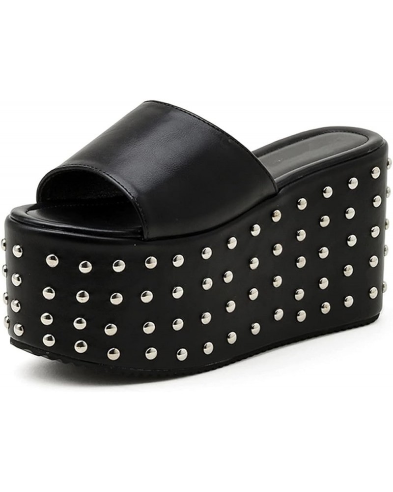 Sexy Rivet Design Comfy Walking Sandals Women Platform Heel Outdoor Slippers Thick Bottom Black $51.30 Sandals