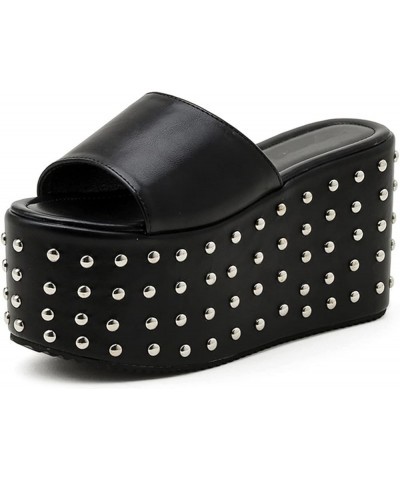 Sexy Rivet Design Comfy Walking Sandals Women Platform Heel Outdoor Slippers Thick Bottom Black $51.30 Sandals