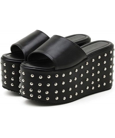 Sexy Rivet Design Comfy Walking Sandals Women Platform Heel Outdoor Slippers Thick Bottom Black $51.30 Sandals