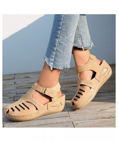 Hollow Closed Toe Sandals for Women, Soft PU Leather Vintage Summer Casual Non-Slip Beach Platform Shoes Sandals (Blue,7) Bro...