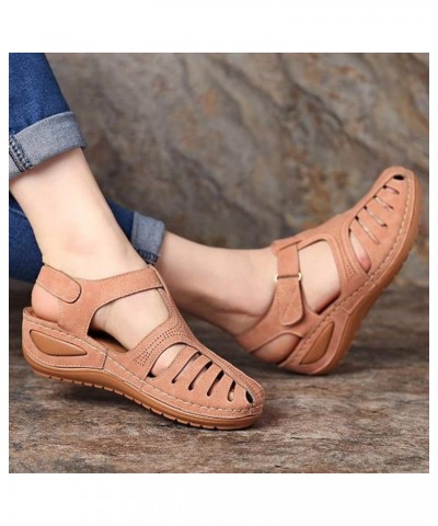 Hollow Closed Toe Sandals for Women, Soft PU Leather Vintage Summer Casual Non-Slip Beach Platform Shoes Sandals (Blue,7) Bro...