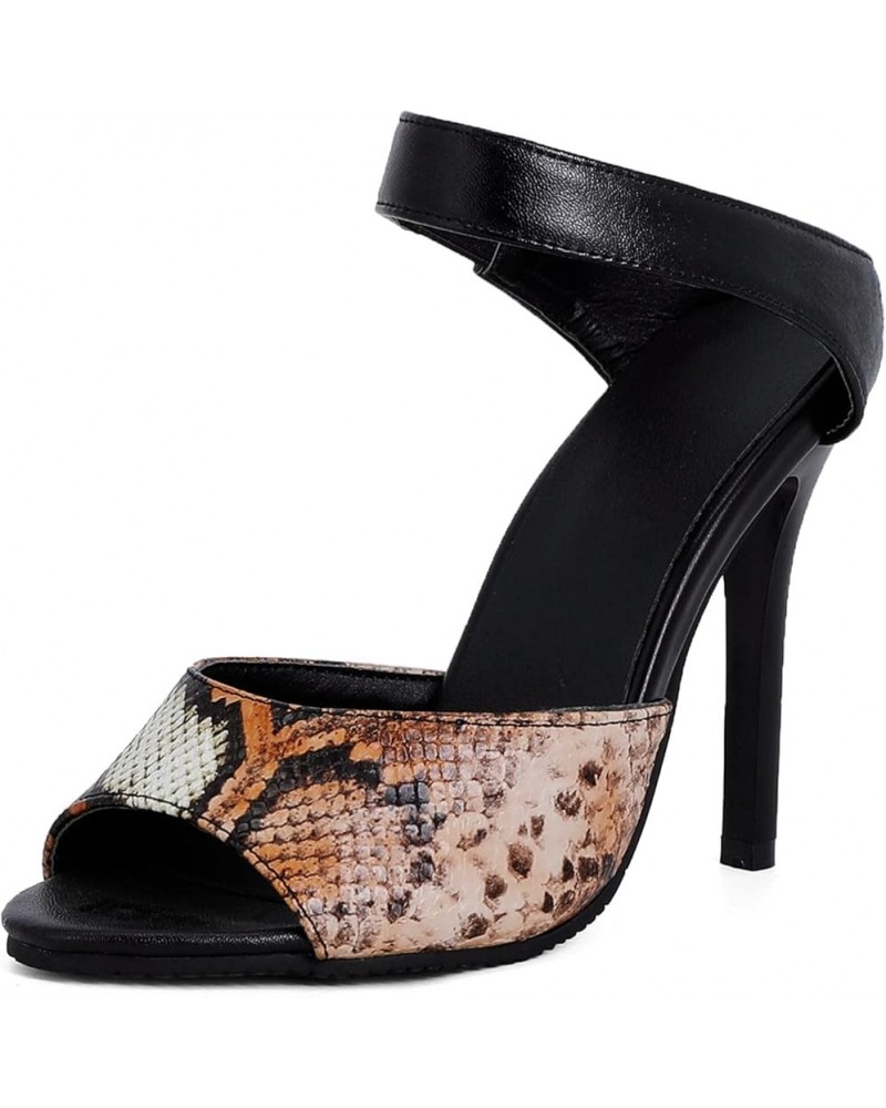 Women Stiletto Heel Sandals with Peep Toe and Slingback Brown $25.47 Sandals