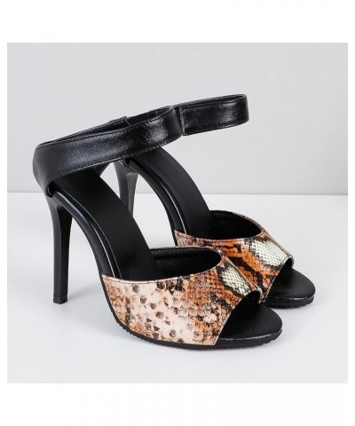 Women Stiletto Heel Sandals with Peep Toe and Slingback Brown $25.47 Sandals