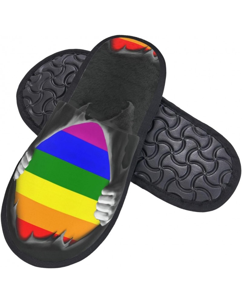 Premium Gay Pride RainbowUnisex Furry Slippers, Flat Slippers Casual Closed Toe Slippers,Size/US Women9.5-11.5 / Men8-11, EU4...