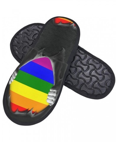 Premium Gay Pride RainbowUnisex Furry Slippers, Flat Slippers Casual Closed Toe Slippers,Size/US Women9.5-11.5 / Men8-11, EU4...