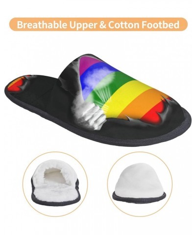 Premium Gay Pride RainbowUnisex Furry Slippers, Flat Slippers Casual Closed Toe Slippers,Size/US Women9.5-11.5 / Men8-11, EU4...