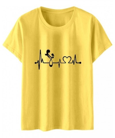 Women Casual Printing Shirts Round Neck Short Sleeve Tee Tops Tunic Blouse T Short Yellow $9.22 Fashion Sneakers