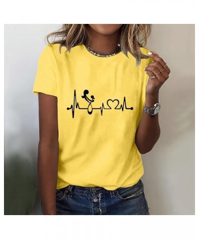 Women Casual Printing Shirts Round Neck Short Sleeve Tee Tops Tunic Blouse T Short Yellow $9.22 Fashion Sneakers