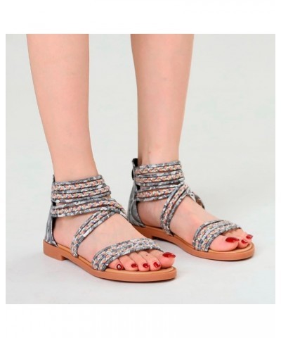 Women Bohemian Style Lace up Flat Sandals Colorful Braid Strap Dressy Slipper Breathable Open Toe Back Zipper 8.5 Black $16.9...