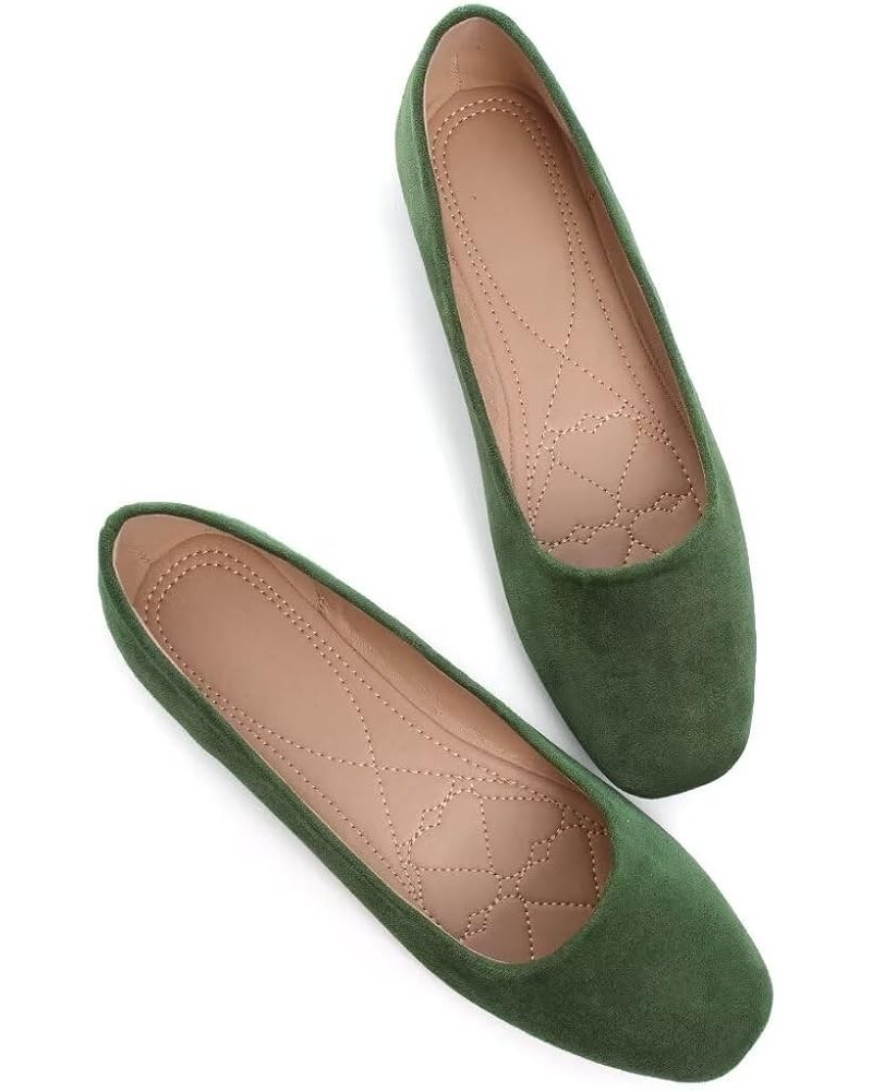 Women's Comfortable Slip On Ballet Shoes Square Toe Dress Flats Soft Walking Flats C Army Green $17.14 Flats