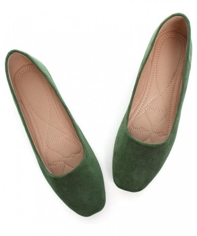 Women's Comfortable Slip On Ballet Shoes Square Toe Dress Flats Soft Walking Flats C Army Green $17.14 Flats