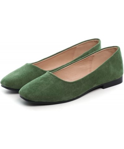 Women's Comfortable Slip On Ballet Shoes Square Toe Dress Flats Soft Walking Flats C Army Green $17.14 Flats