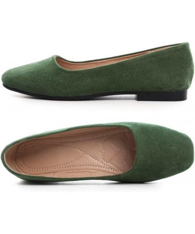 Women's Comfortable Slip On Ballet Shoes Square Toe Dress Flats Soft Walking Flats C Army Green $17.14 Flats