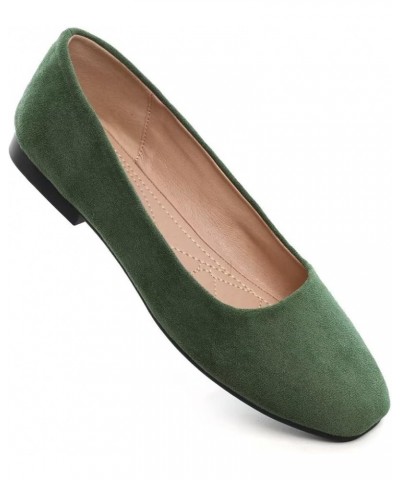 Women's Comfortable Slip On Ballet Shoes Square Toe Dress Flats Soft Walking Flats C Army Green $17.14 Flats