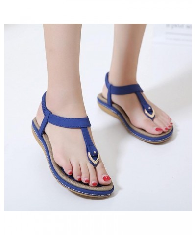 Sandals Women Dressy Summer Elegant Ladies Beach Bohemian Elastic Crystal Lace Up Flat Sandals Shoes Wedge Sandals Blue $9.86...