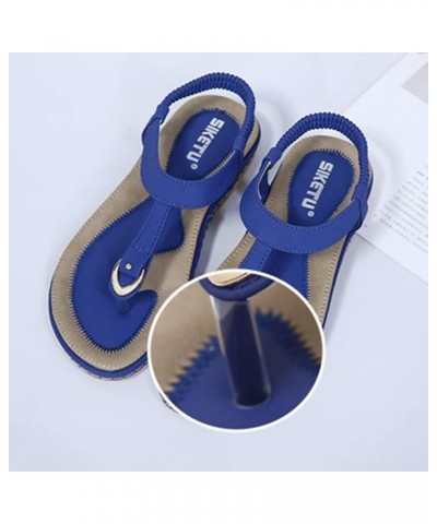 Sandals Women Dressy Summer Elegant Ladies Beach Bohemian Elastic Crystal Lace Up Flat Sandals Shoes Wedge Sandals Blue $9.86...