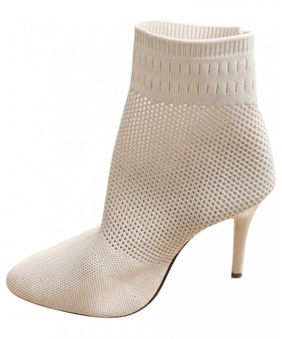 Womens Cowboy Boots, Womens Thin High Heel Mid Calf Boots Pointed Toe Hollow Mesh Cowboy Boots Fashion Vintage Boots Beige $2...