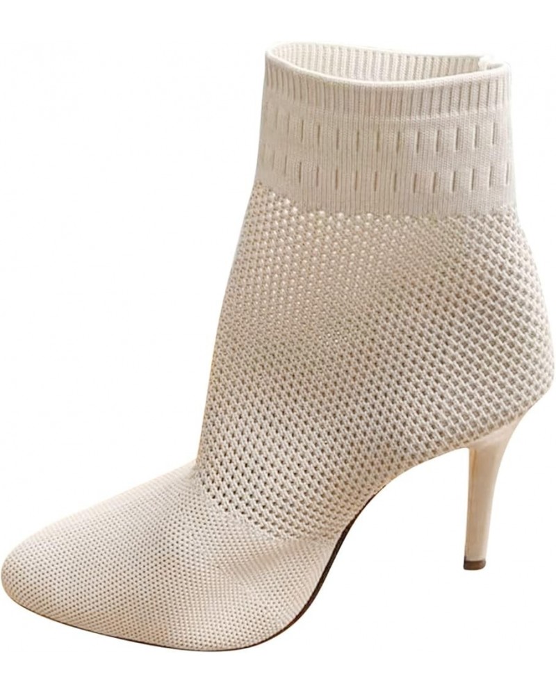 Womens Cowboy Boots, Womens Thin High Heel Mid Calf Boots Pointed Toe Hollow Mesh Cowboy Boots Fashion Vintage Boots Beige $2...