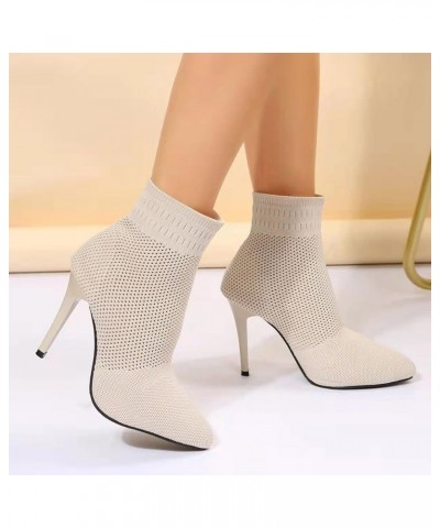 Womens Cowboy Boots, Womens Thin High Heel Mid Calf Boots Pointed Toe Hollow Mesh Cowboy Boots Fashion Vintage Boots Beige $2...