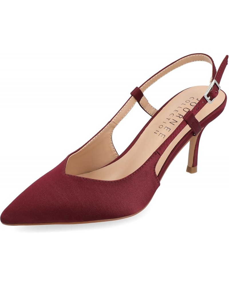 Closed Pointed Toe Slingback Sweetheart Stiletto Pump for Women - Knightly Buckle Ankle Strap Heel Wine $28.60 Pumps