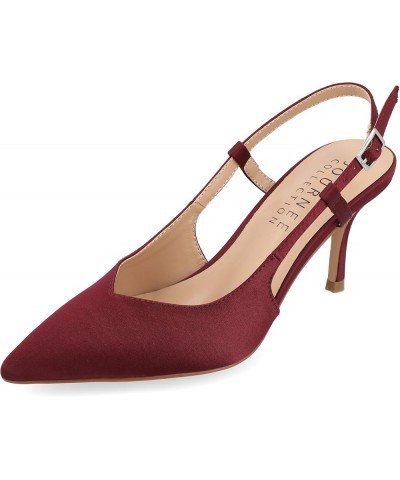 Closed Pointed Toe Slingback Sweetheart Stiletto Pump for Women - Knightly Buckle Ankle Strap Heel Wine $28.60 Pumps