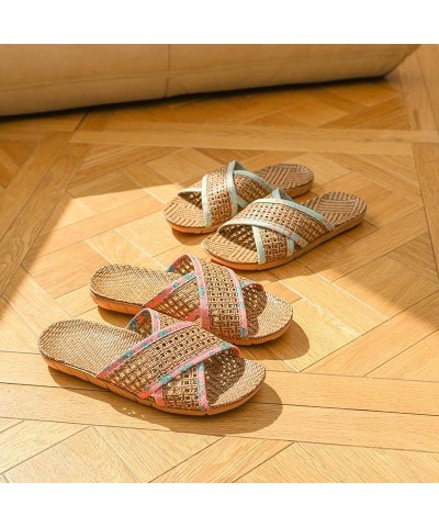 Vine Grass Woven Slippers In Summer, Linen Slippers For Indoor Living, Anti Slip Grass Mat Bamboo Sandals Women Men Cross-ros...