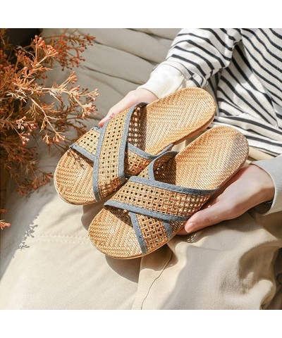 Vine Grass Woven Slippers In Summer, Linen Slippers For Indoor Living, Anti Slip Grass Mat Bamboo Sandals Women Men Cross-ros...