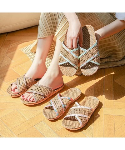 Vine Grass Woven Slippers In Summer, Linen Slippers For Indoor Living, Anti Slip Grass Mat Bamboo Sandals Women Men Cross-ros...