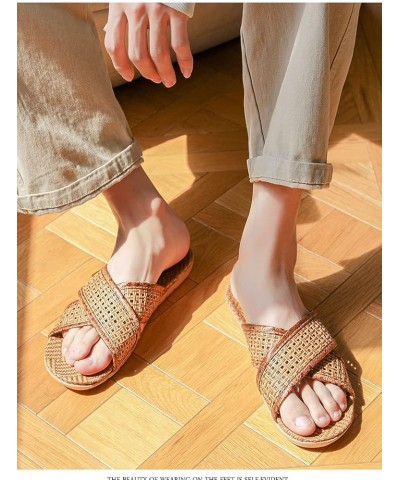 Vine Grass Woven Slippers In Summer, Linen Slippers For Indoor Living, Anti Slip Grass Mat Bamboo Sandals Women Men Cross-ros...