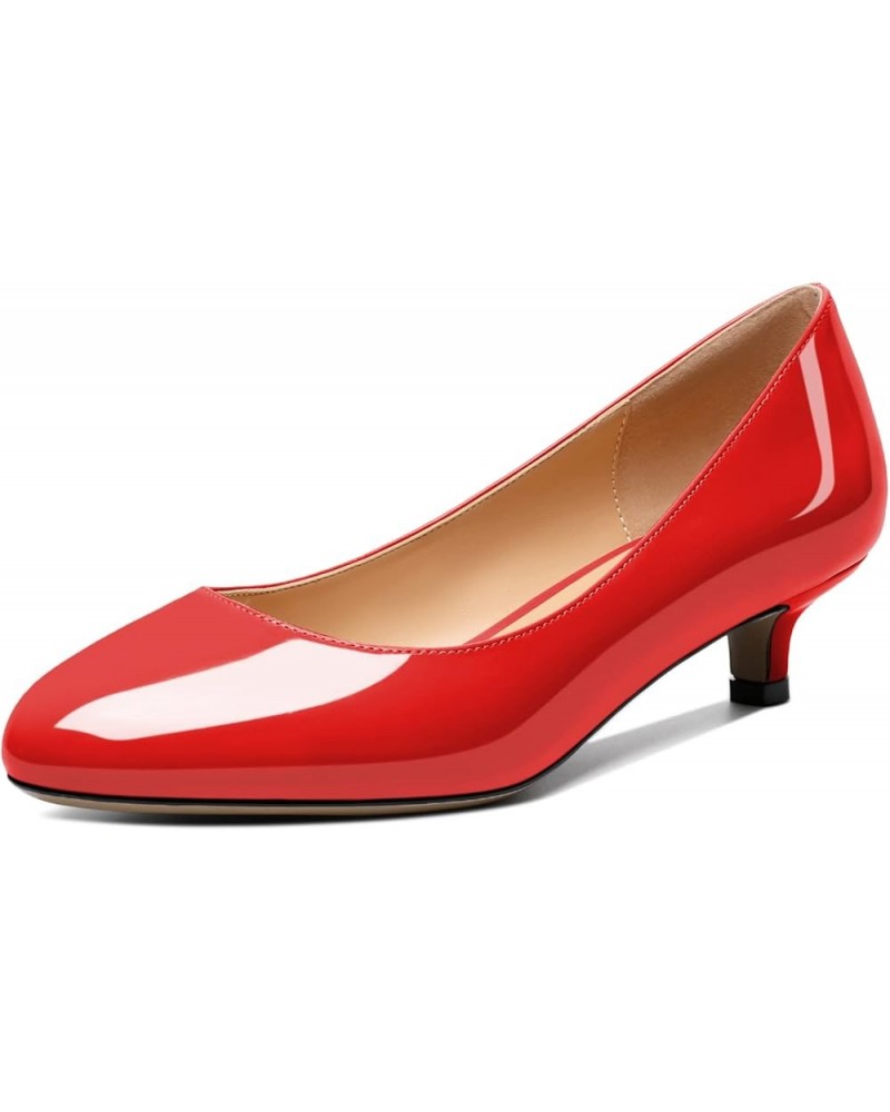 Women's Patent Leather Round Toe Kitten Heel Slip On Low Pumps Business Office Work Dress Shoes 1.4 Inches Red $35.99 Pumps