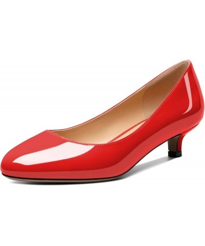 Women's Patent Leather Round Toe Kitten Heel Slip On Low Pumps Business Office Work Dress Shoes 1.4 Inches Red $35.99 Pumps