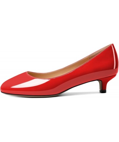 Women's Patent Leather Round Toe Kitten Heel Slip On Low Pumps Business Office Work Dress Shoes 1.4 Inches Red $35.99 Pumps