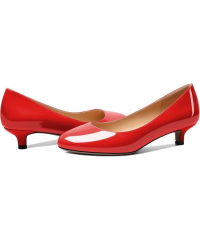 Women's Patent Leather Round Toe Kitten Heel Slip On Low Pumps Business Office Work Dress Shoes 1.4 Inches Red $35.99 Pumps