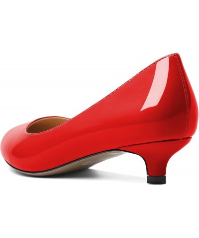 Women's Patent Leather Round Toe Kitten Heel Slip On Low Pumps Business Office Work Dress Shoes 1.4 Inches Red $35.99 Pumps