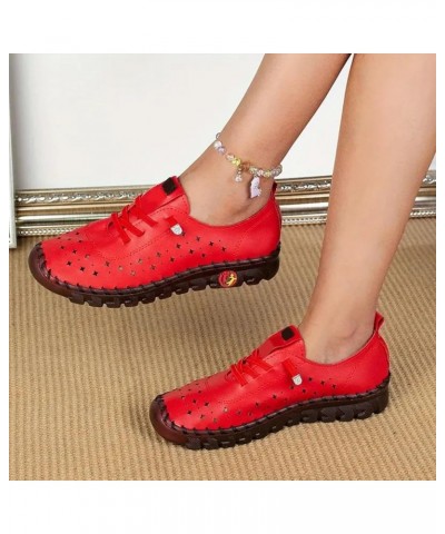 Sneakers for Women Trendy Womens Hollow Flat Shoes Loafers Walking Platform Sneakers Soft Soled Casual Tennis Shoes Red $17.5...