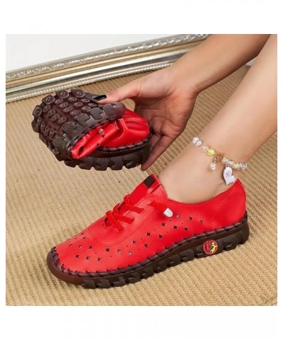 Sneakers for Women Trendy Womens Hollow Flat Shoes Loafers Walking Platform Sneakers Soft Soled Casual Tennis Shoes Red $17.5...