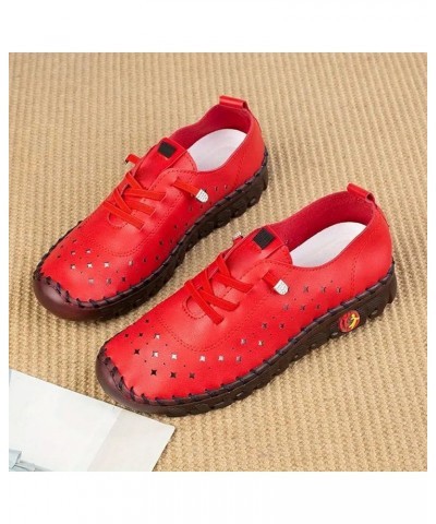 Sneakers for Women Trendy Womens Hollow Flat Shoes Loafers Walking Platform Sneakers Soft Soled Casual Tennis Shoes Red $17.5...