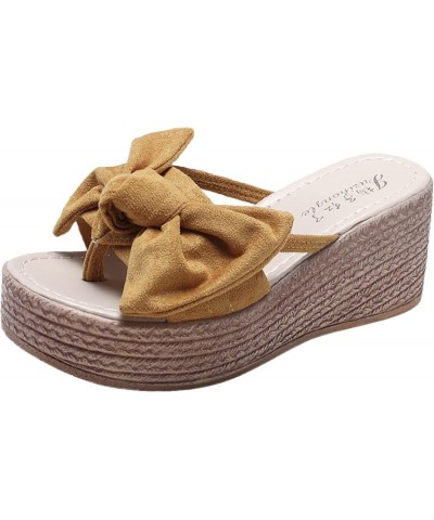 Fashion Roman Open Wedges Shoes Beach Sandals Womens Toe Butterfly-Knot Slippers Women's Warm House Slippers for Yellow $16.3...