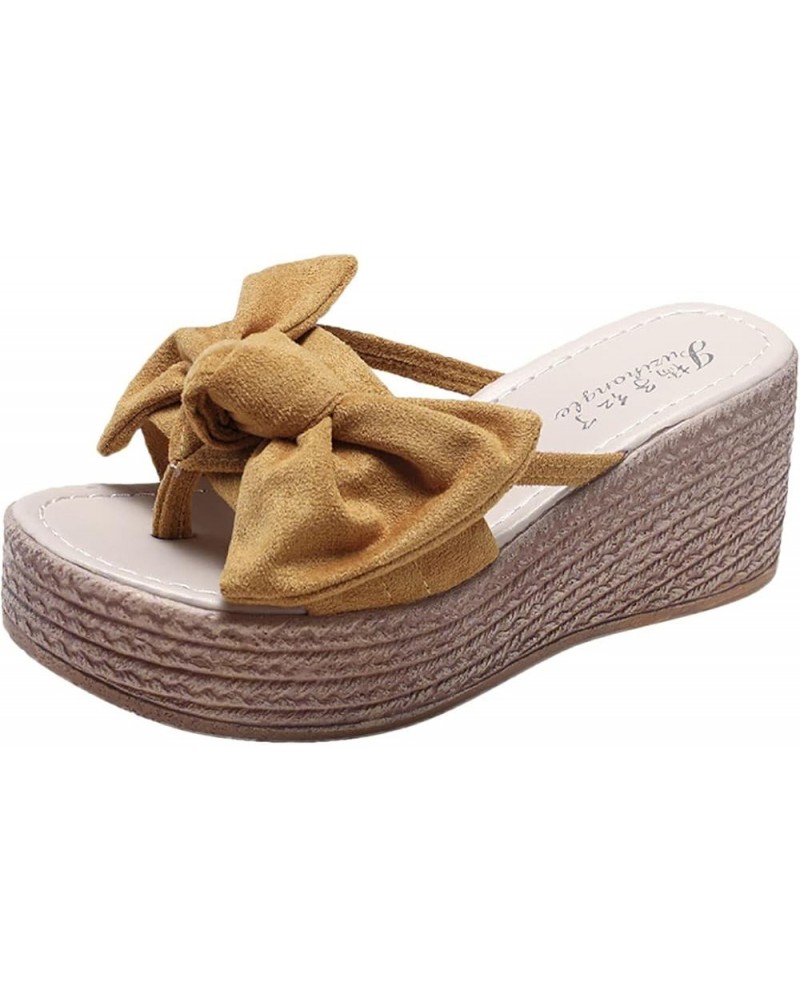 Fashion Roman Open Wedges Shoes Beach Sandals Womens Toe Butterfly-Knot Slippers Women's Warm House Slippers for Yellow $16.3...