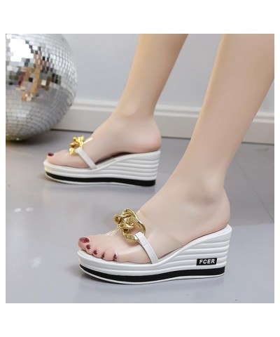 T Strap Sandals for Women Heeled Summer Slope with Ladies Slippers Ladies Slope with External Fashion Casual Slippers (White,...