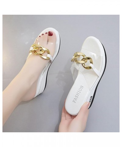 T Strap Sandals for Women Heeled Summer Slope with Ladies Slippers Ladies Slope with External Fashion Casual Slippers (White,...