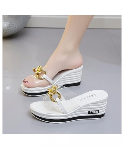 T Strap Sandals for Women Heeled Summer Slope with Ladies Slippers Ladies Slope with External Fashion Casual Slippers (White,...