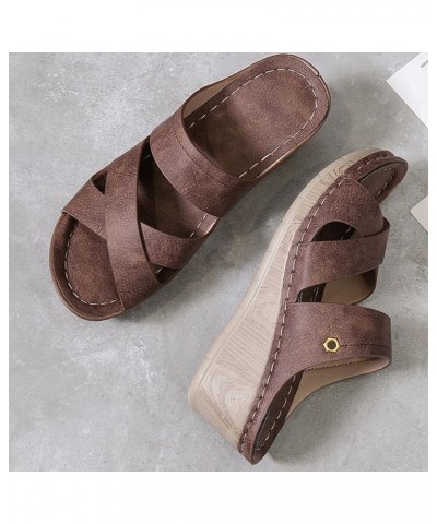 Women Higher Sandal Strappy Lace-Up Low Block Slingback Sandal Dress Shoes Seaside Dress Pumps Shoes Brown $17.85 Sandals