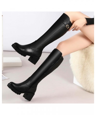 Women Round Toe Fashion Knee High Platform Boots Black Fur Lined $31.66 Boots